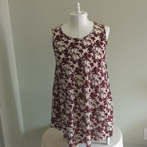 Floral Sleeveless Blouse - Burgundy and White